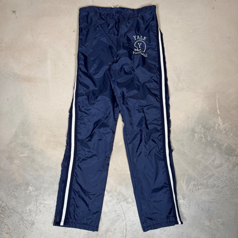 Vintage 80s DeLONG Yale Football Track Pants Navy Blue Fleece Lined Mens Large